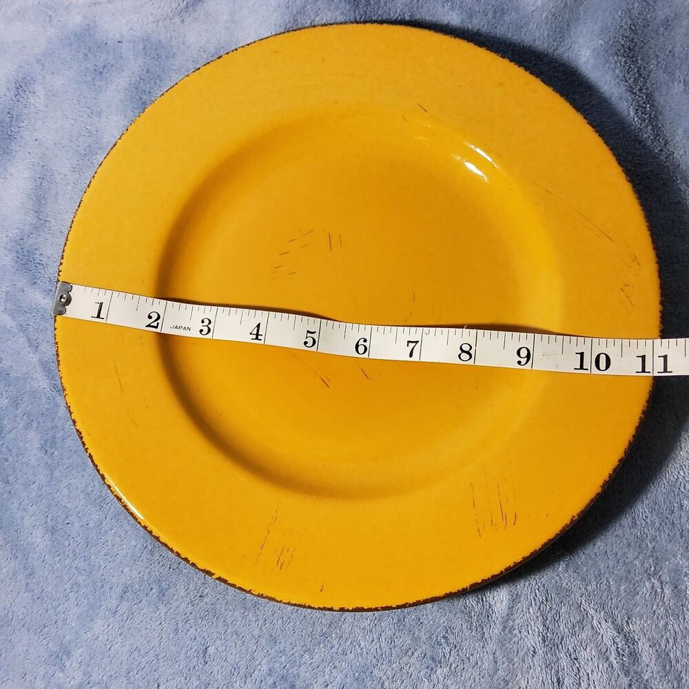 4 HOME Made in Italy Yellow Ochre Tuscan Distressed 11" Dinner Plates Stoneware - Picture 4 of 7